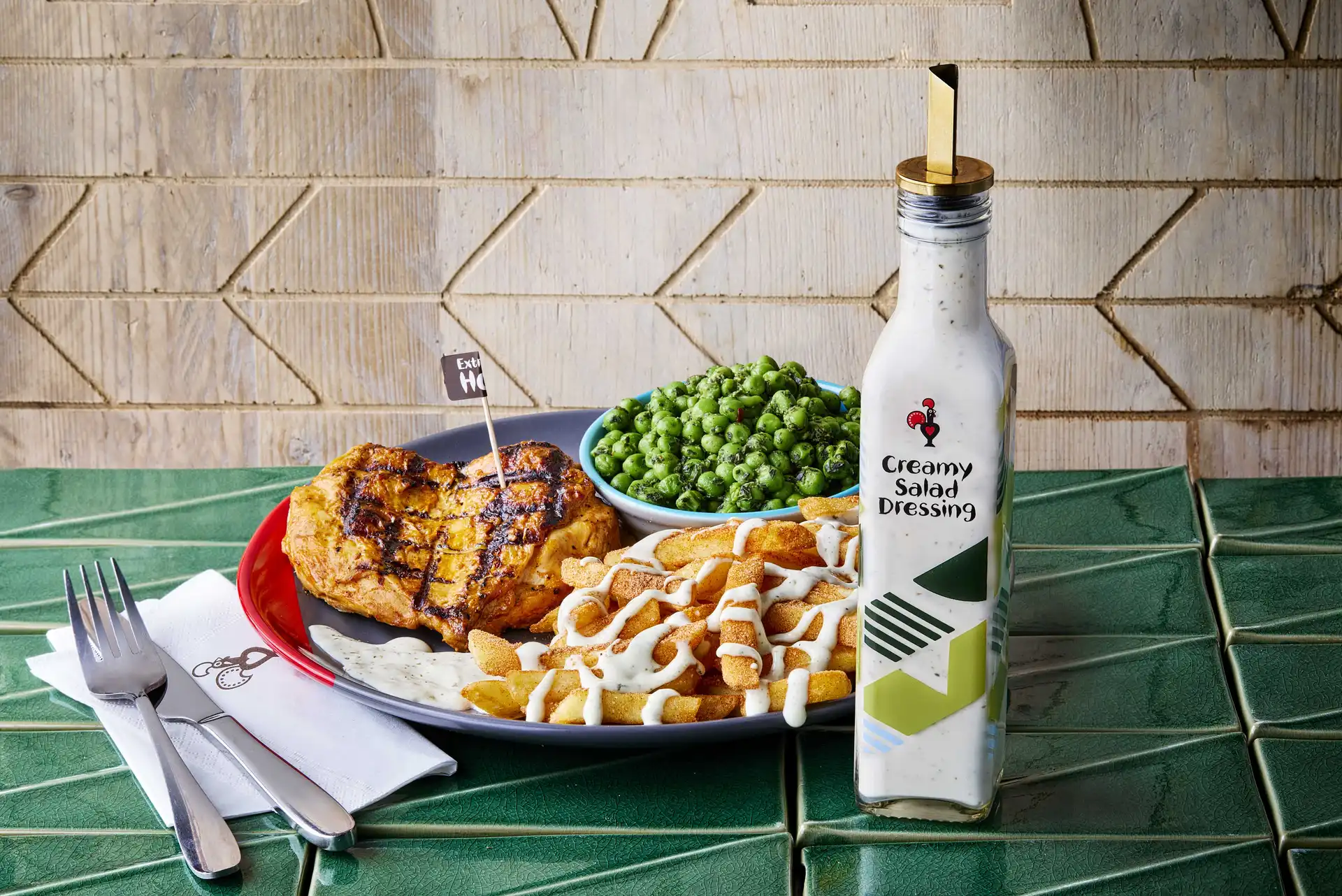 Nando's Creamy Salad Dressing with Chciken Butterfly, Macho Peas and PERi-Salted Chips